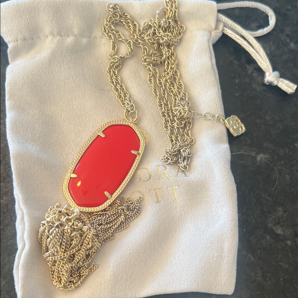 Kendra Scott Gold Necklace with Vibrant Red Pendant